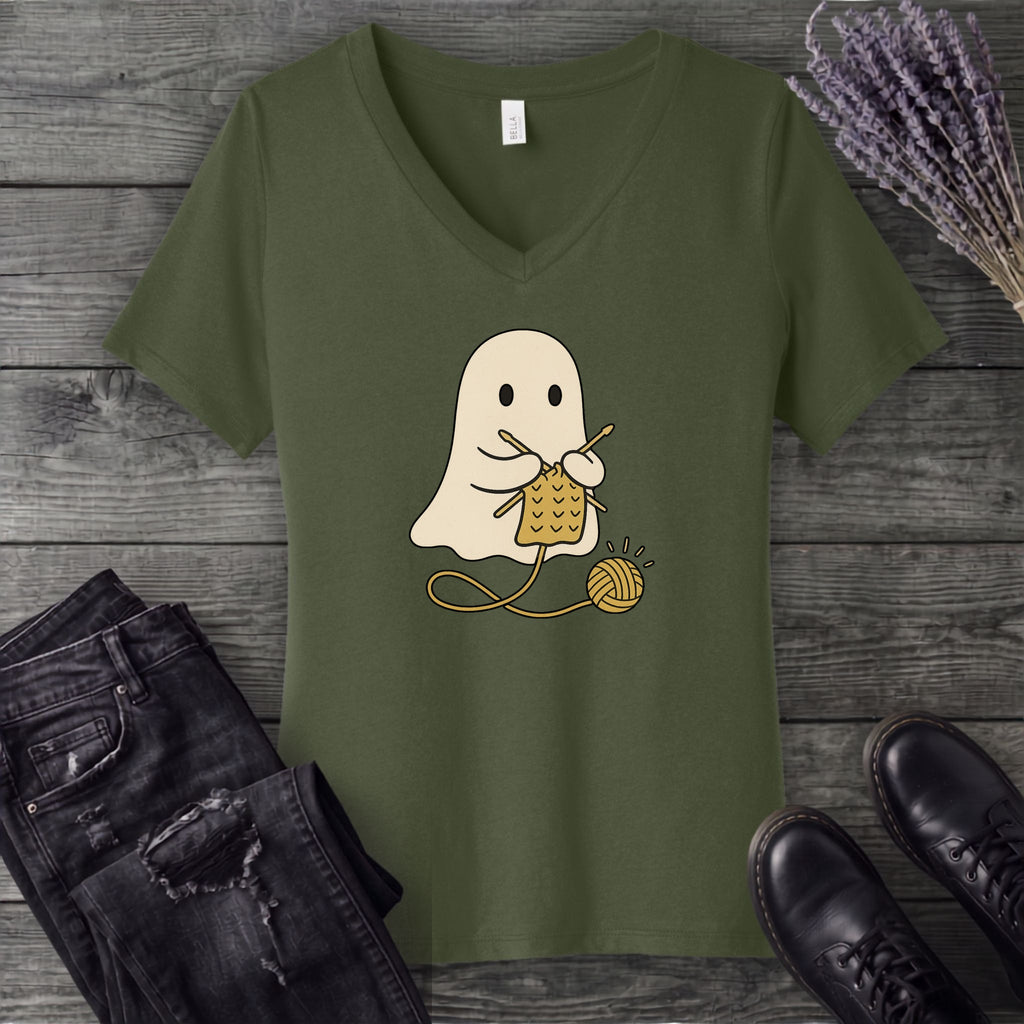 Knitting Ghost V-Neck T-Shirt
