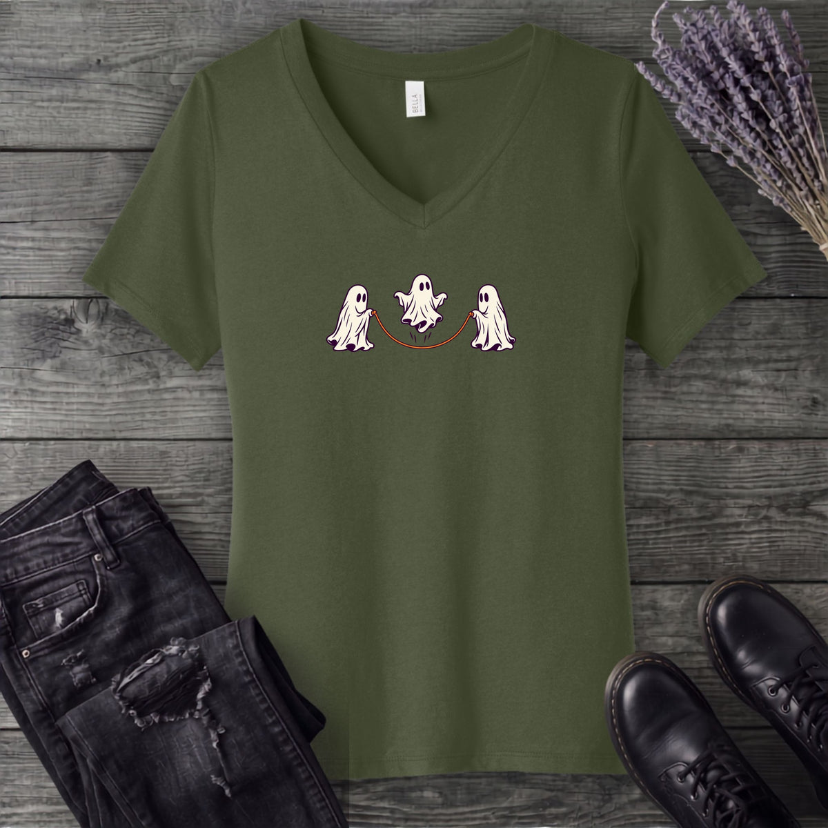 Jump Roping Ghosts V-Neck T-Shirt