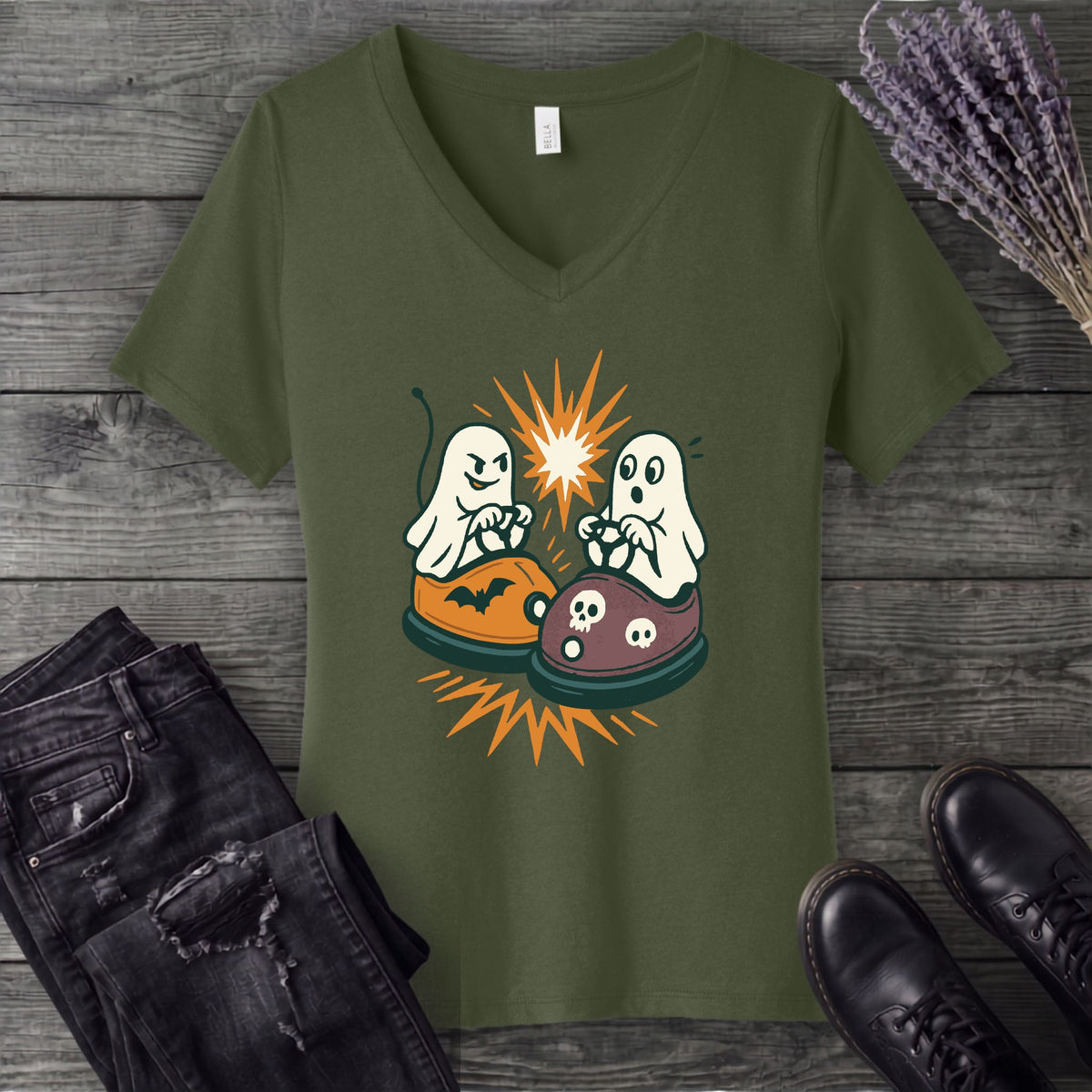 Ghost Bumper Cars V-Neck T-Shirt