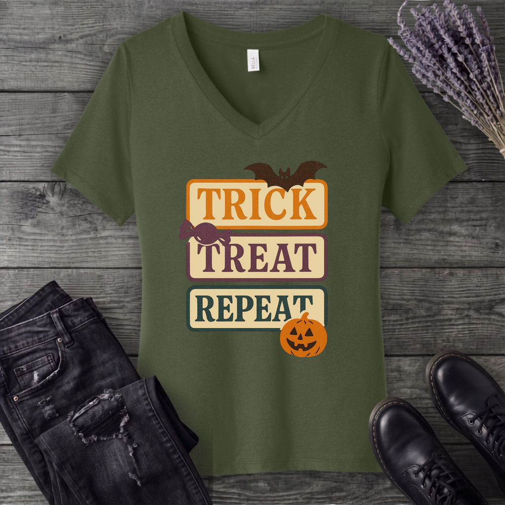 Trick Treat Repeat Muted V-Neck T-Shirt