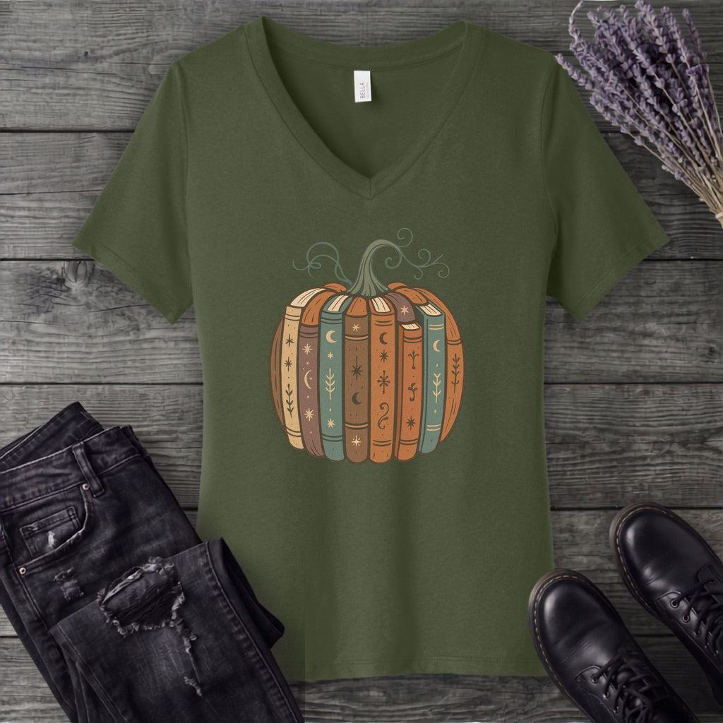 Pumpkin Books V-Neck T-Shirt