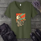 Skeleton Pumpkin Pie Grunge V-Neck T-Shirt
