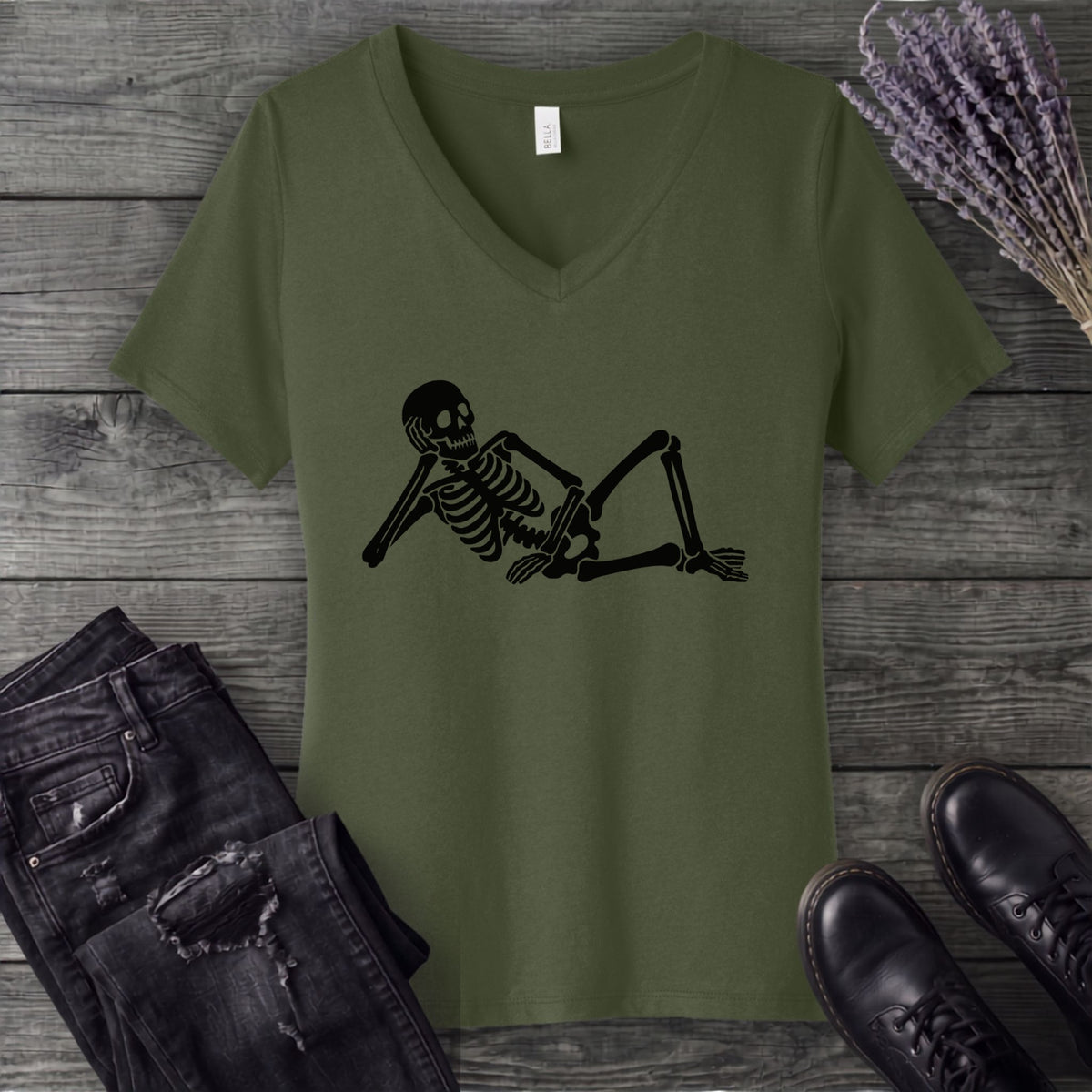 Lounging Skeleton V-Neck T-Shirt