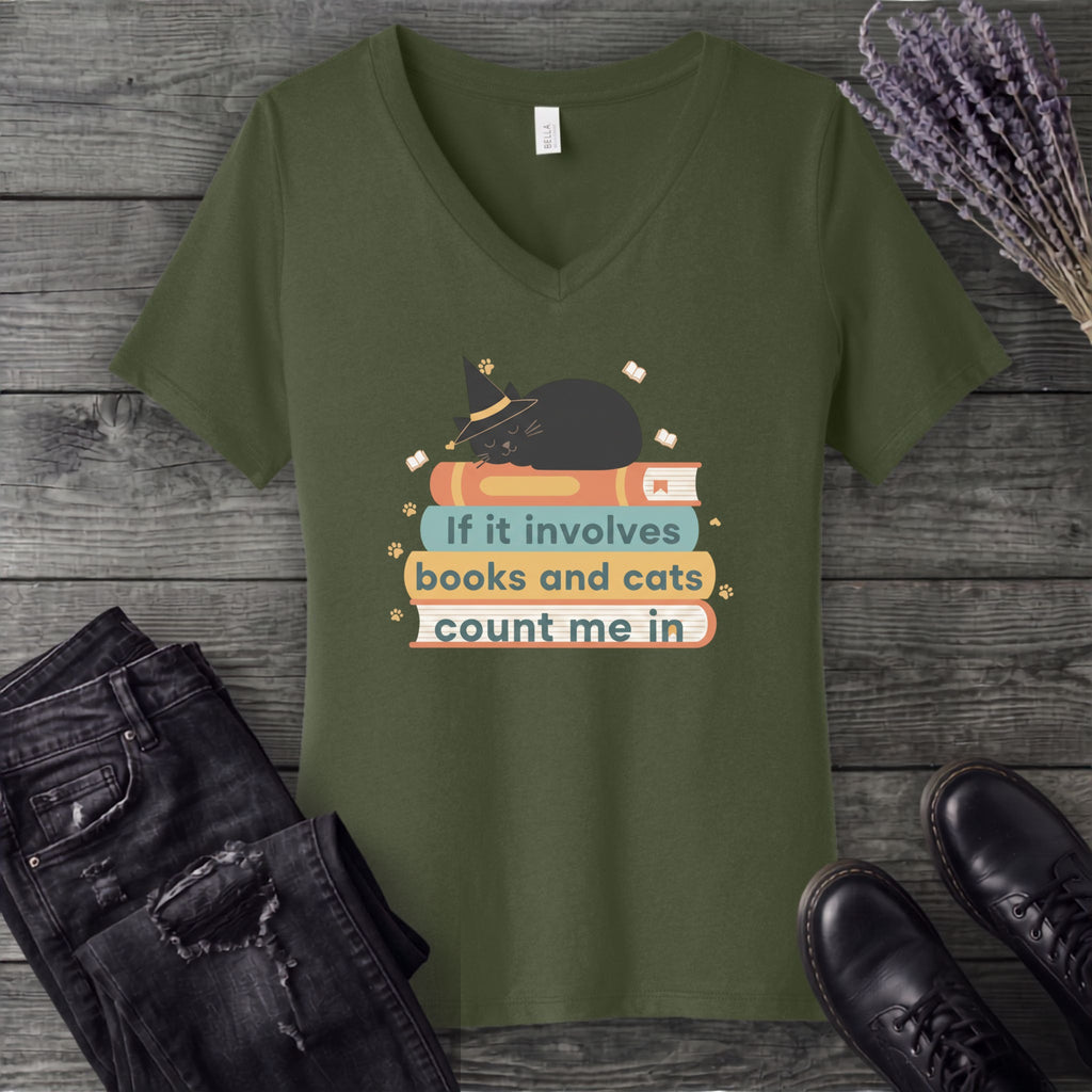 books and cats V-Neck T-Shirt