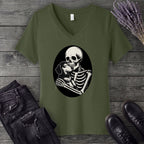 Skeleton Dachshund Hug V-Neck T-Shirt