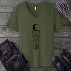 Art Nouveau Crescent Moths V-Neck T-Shirt