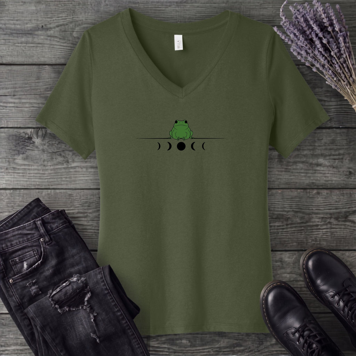 Frog Moon Phases V-Neck T-Shirt