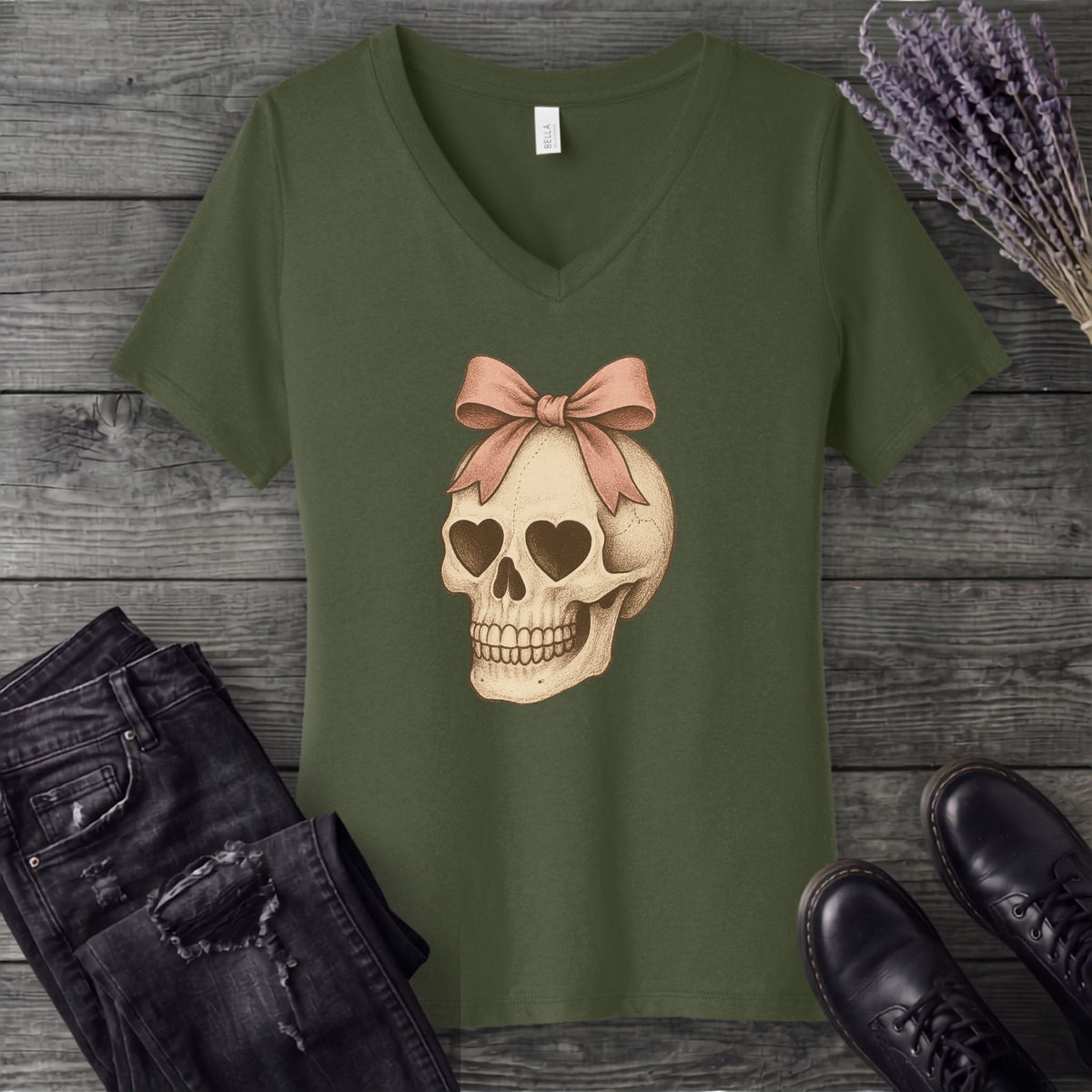 Coquette Skull V-Neck T-Shirt