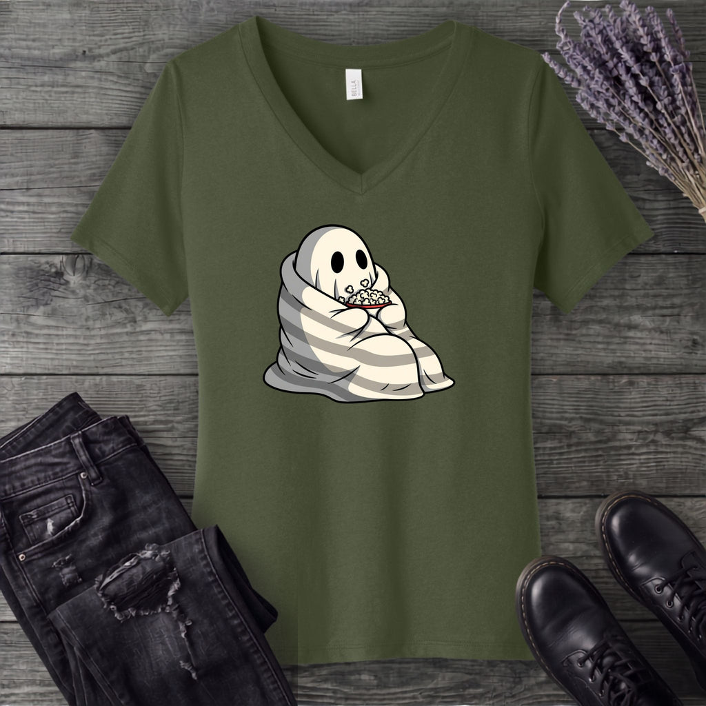 Movie Night Ghost V-Neck T-Shirt