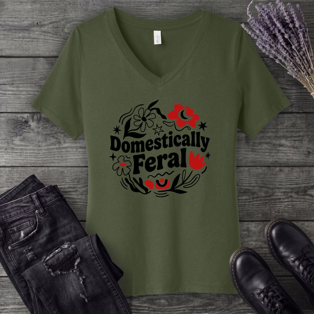 domestically feral V-Neck T-Shirt