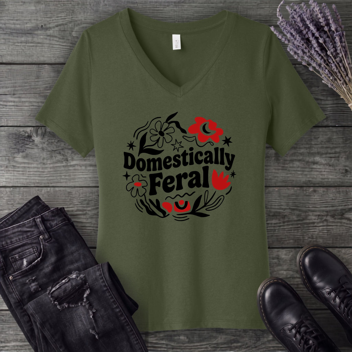 domestically feral V-Neck T-Shirt