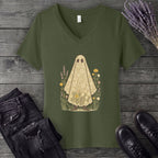 lace ghost V-Neck T-Shirt