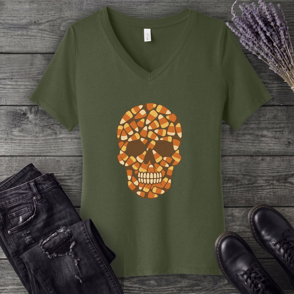 Candy Corn Skull V-Neck T-Shirt