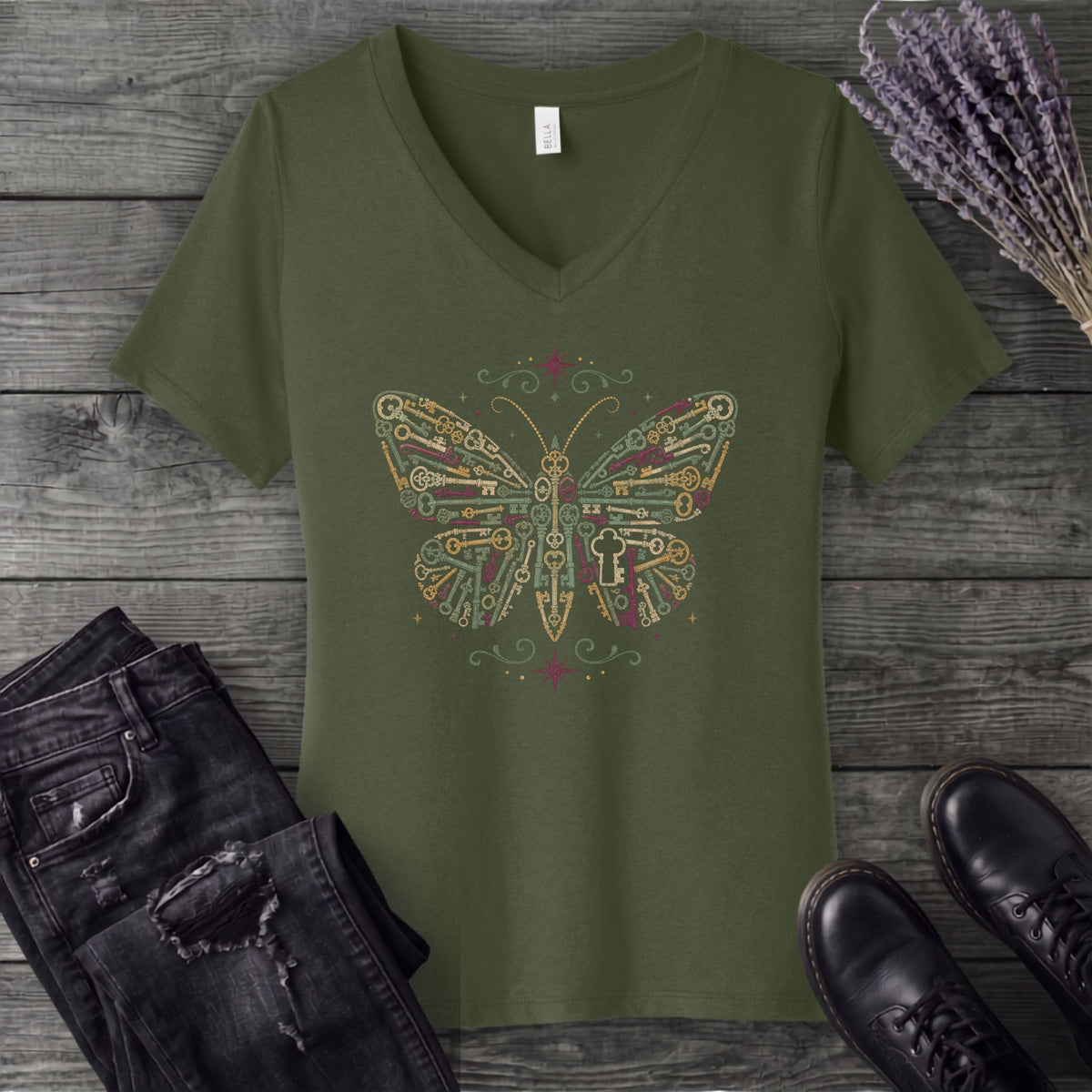 Butterfly Keys V-Neck T-Shirt