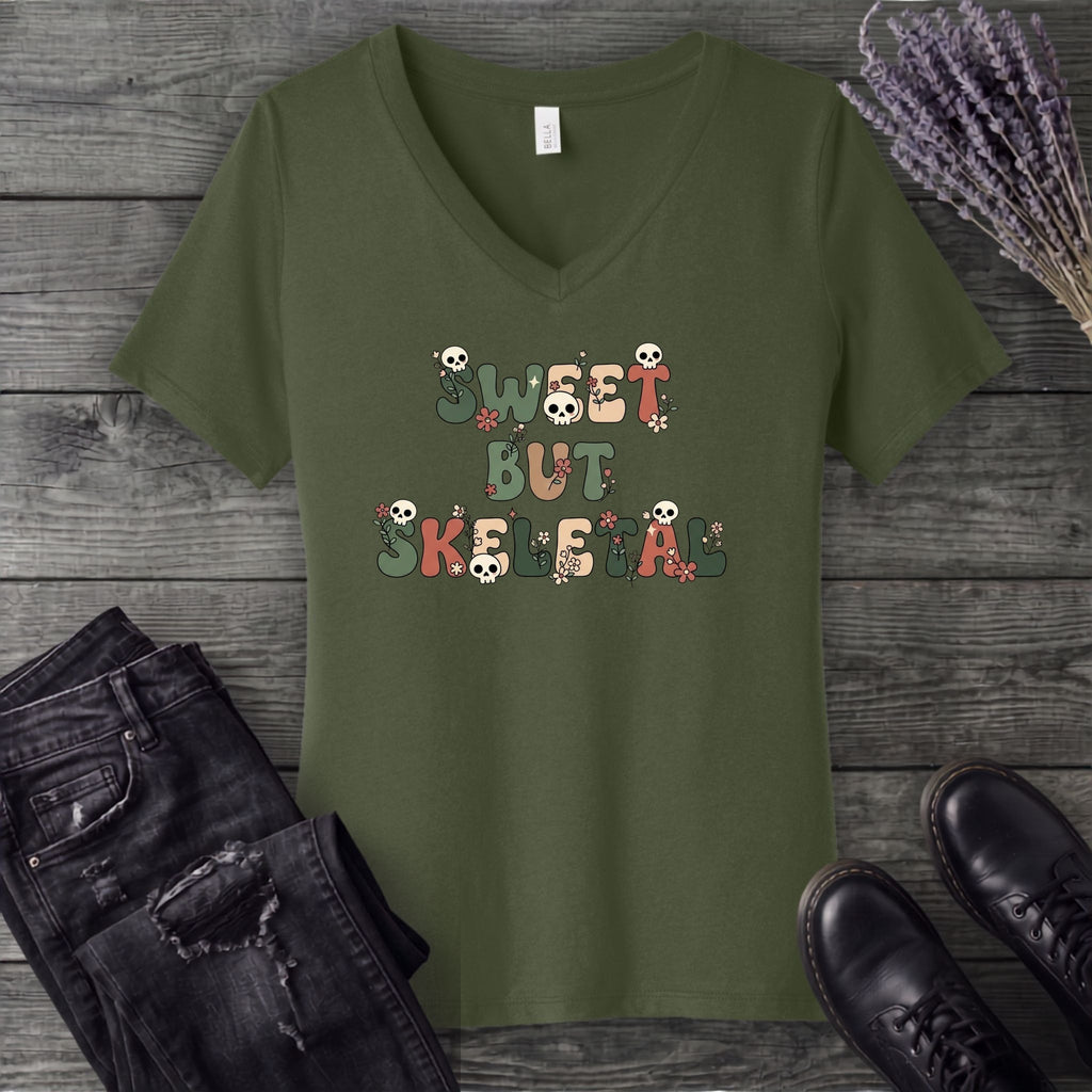 Sweet But Skeletal V-Neck T-Shirt