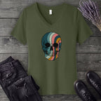 Psychedelic Striped Skull V-Neck T-Shirt