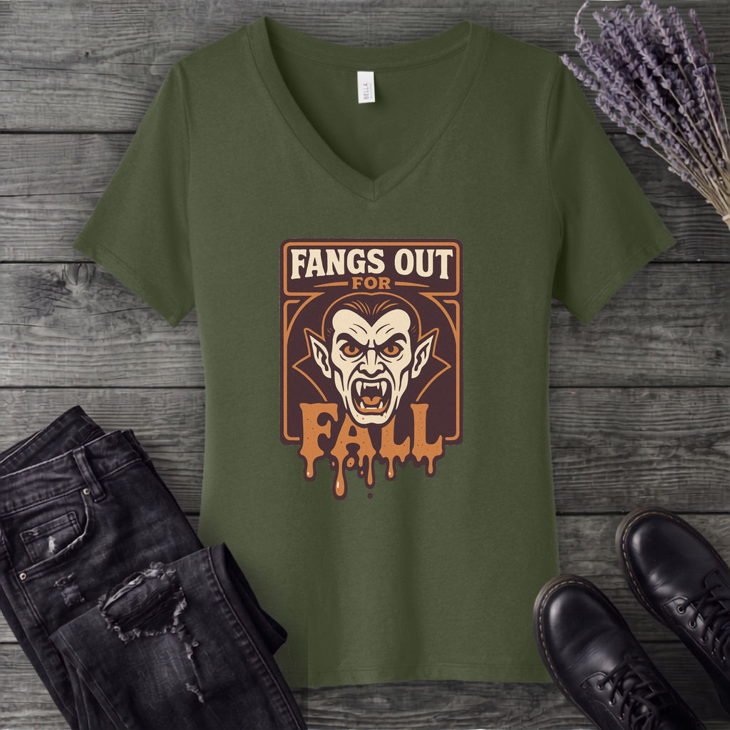 Fangs Out For Fall V-Neck T-Shirt