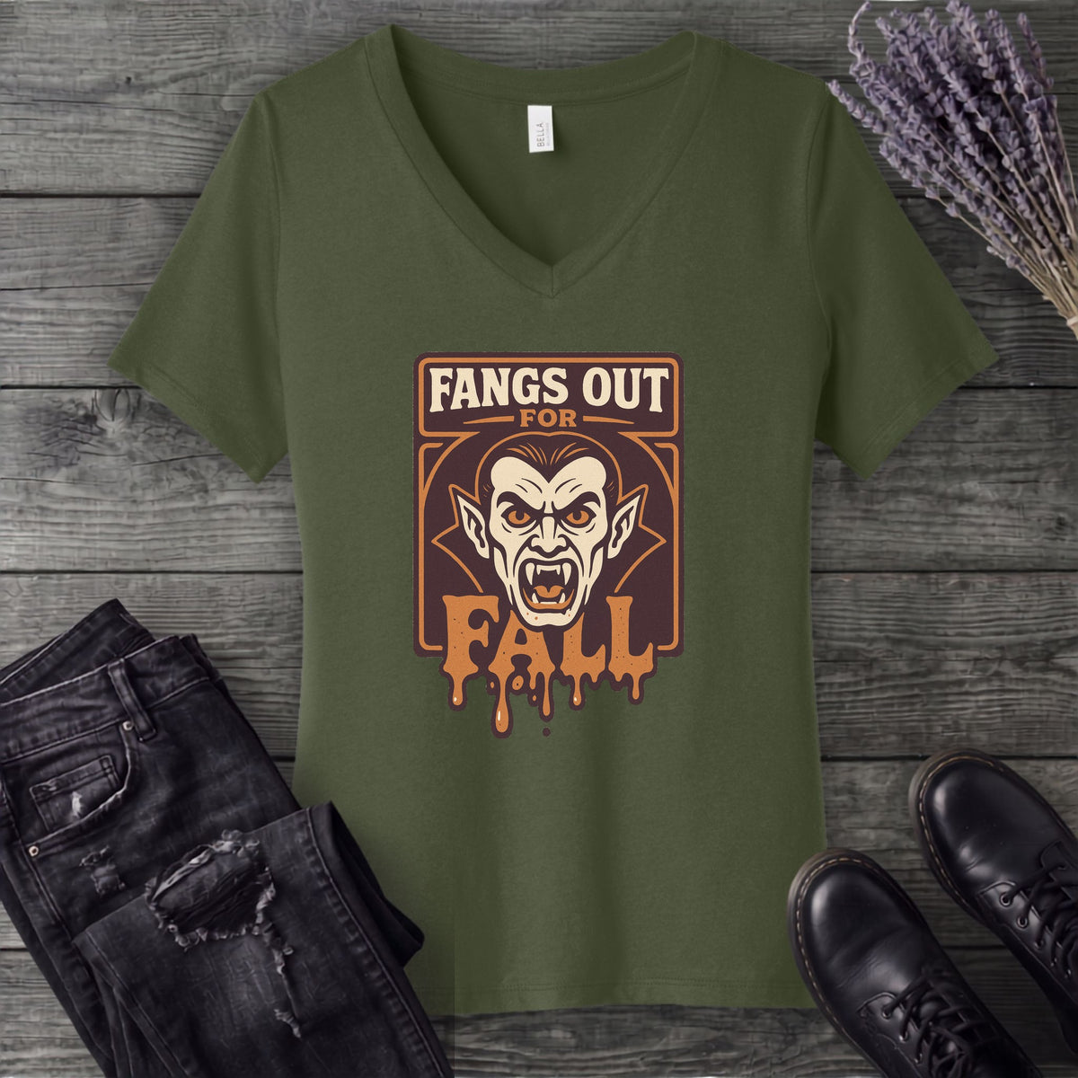 Fangs Out For Fall V-Neck T-Shirt