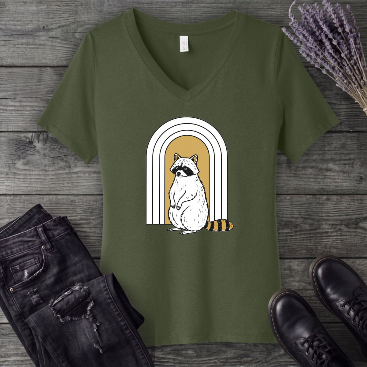 Raccoon Arch V-Neck T-Shirt