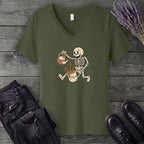 Coffee Skeleton Cartoon V-Neck T-Shirt