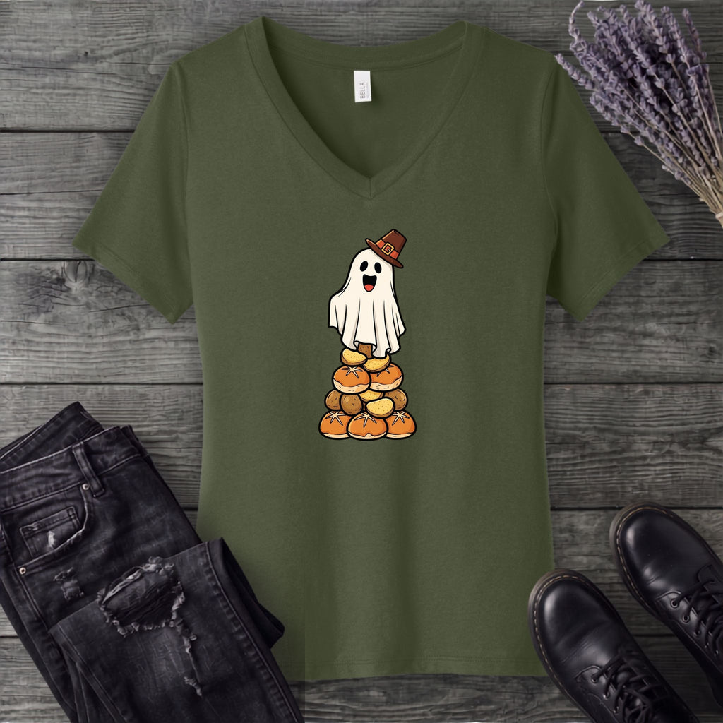Stacked Bread Pilgrim Ghost V-Neck T-Shirt