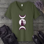 Triple Moon Goddess Cat V-Neck T-Shirt