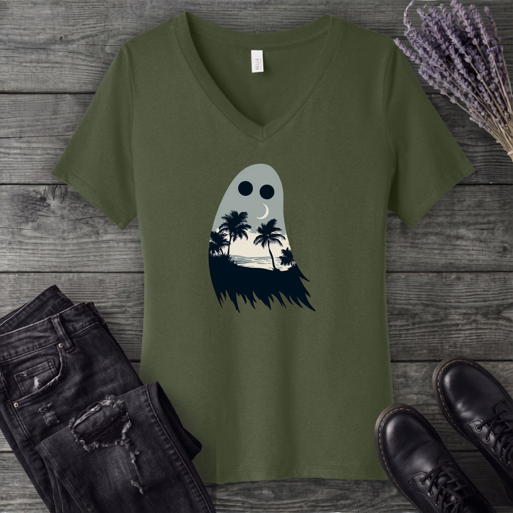 tropical ghost silhouette V-Neck T-Shirt