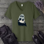 tropical ghost silhouette V-Neck T-Shirt