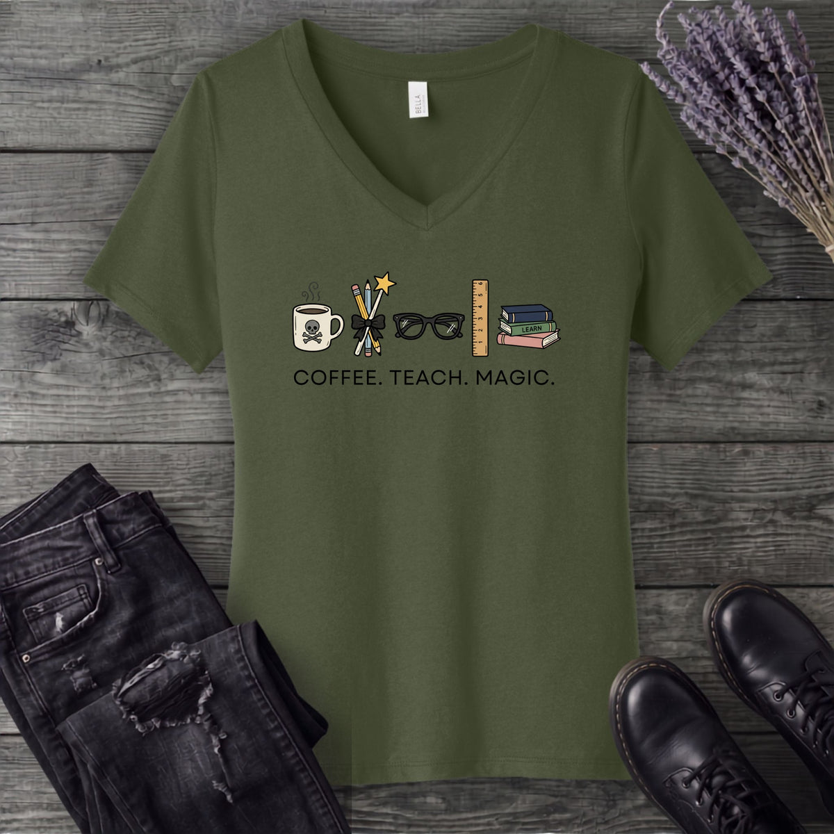 Coffee Teach Magic V-Neck T-Shirt