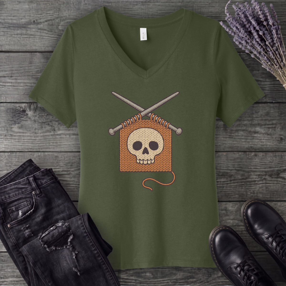 Knit Skull V-Neck T-Shirt
