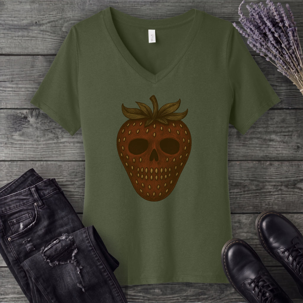 Strawberry Skull V-Neck T-Shirt