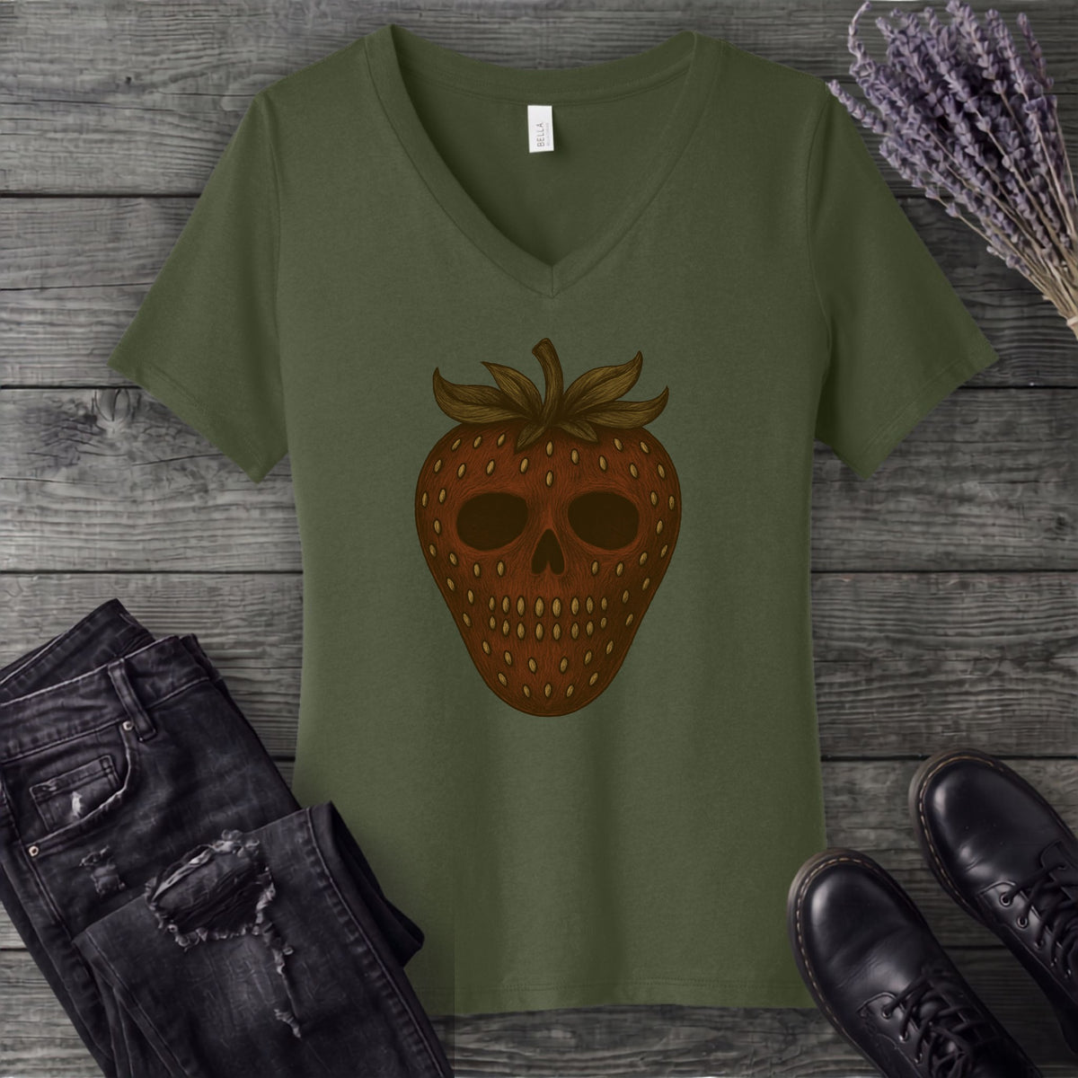 Strawberry Skull V-Neck T-Shirt