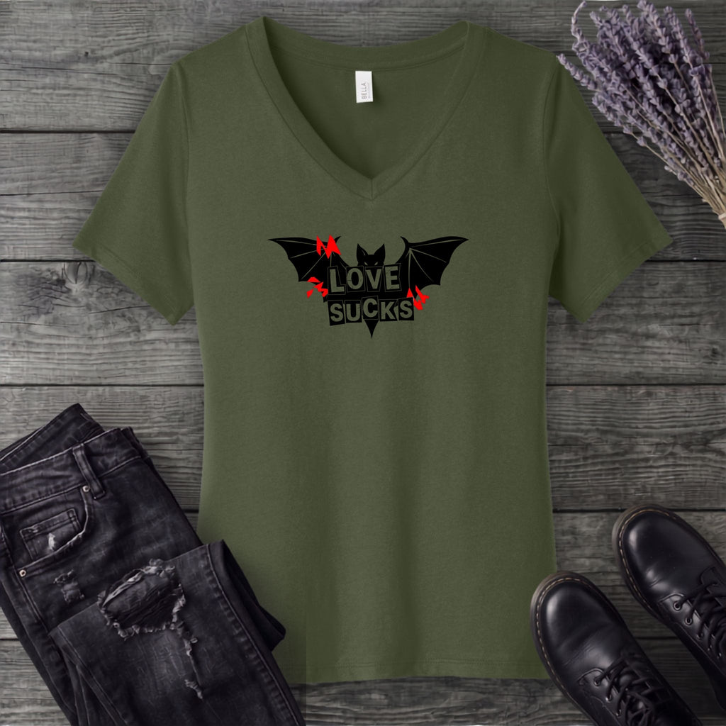 Love Sucks Punk Bat V-Neck T-Shirt