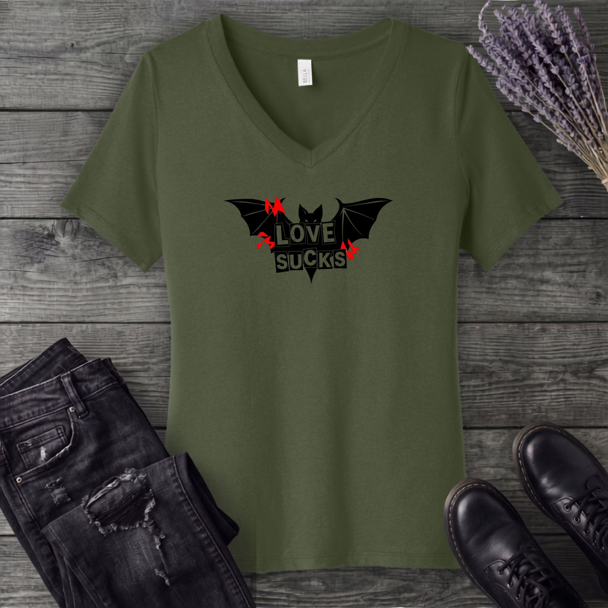 Love Sucks Punk Bat V-Neck T-Shirt