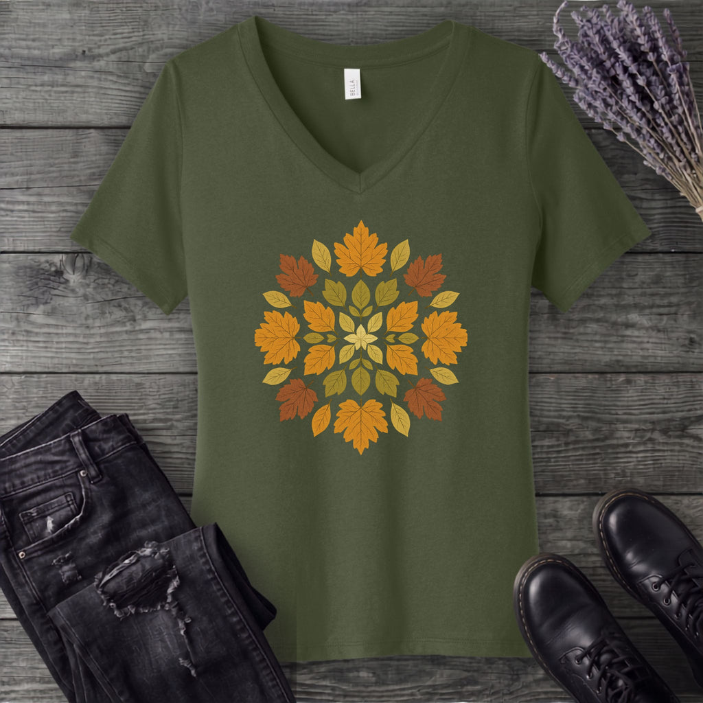 autumn leaves mandala V-Neck T-Shirt