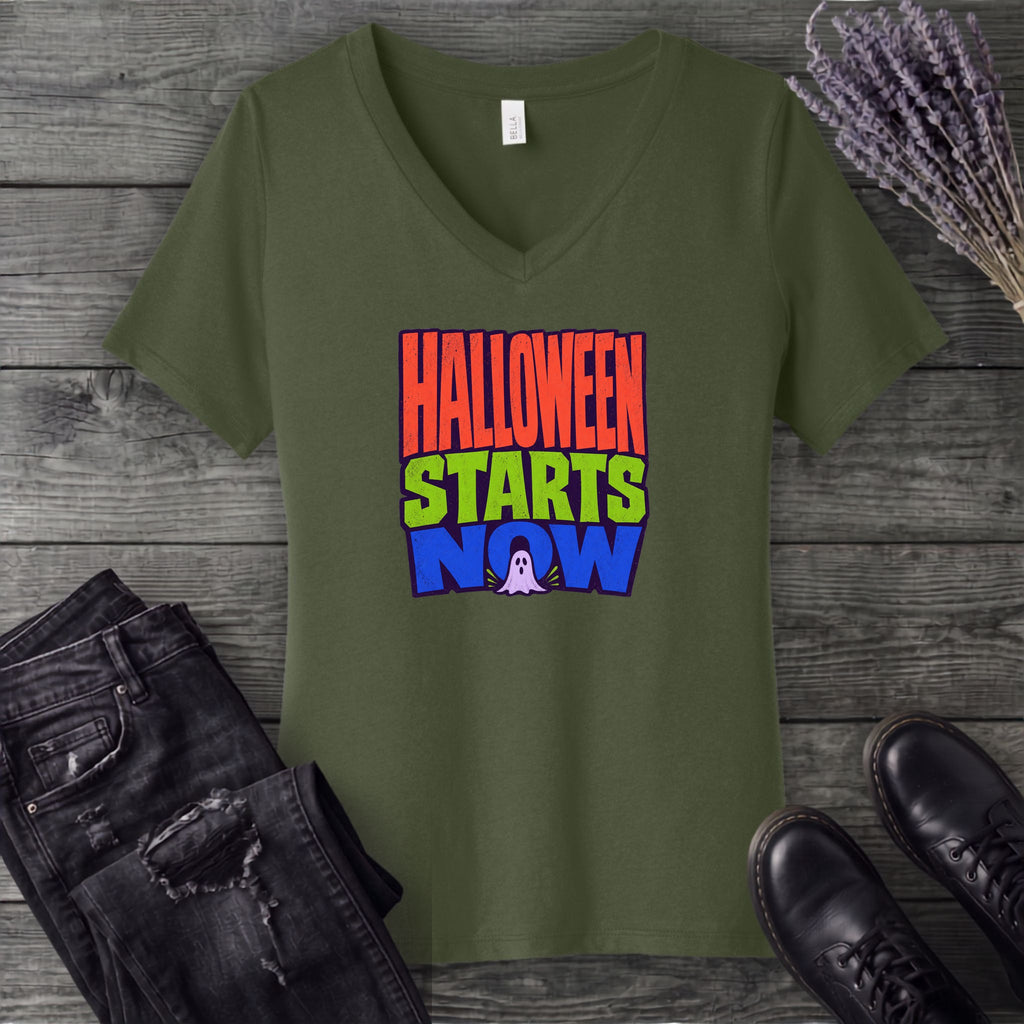 Halloween Starts Now V-Neck T-Shirt