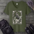 Raven Skull Card V-Neck T-Shirt