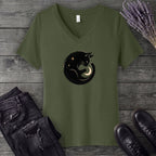 Cat and Moon V-Neck T-Shirt