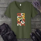 Geometric Hearts Raccoon V-Neck T-Shirt