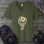 Nautical Compass Skeleton Hand V-Neck T-Shirt