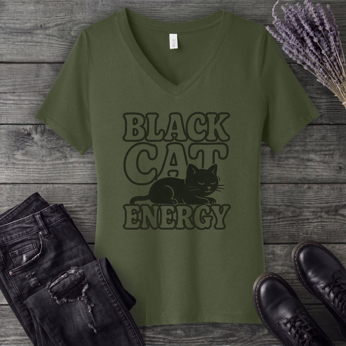 Black Cat Energy V-Neck T-Shirt