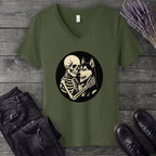 Skeleton Husky Hug V-Neck T-Shirt