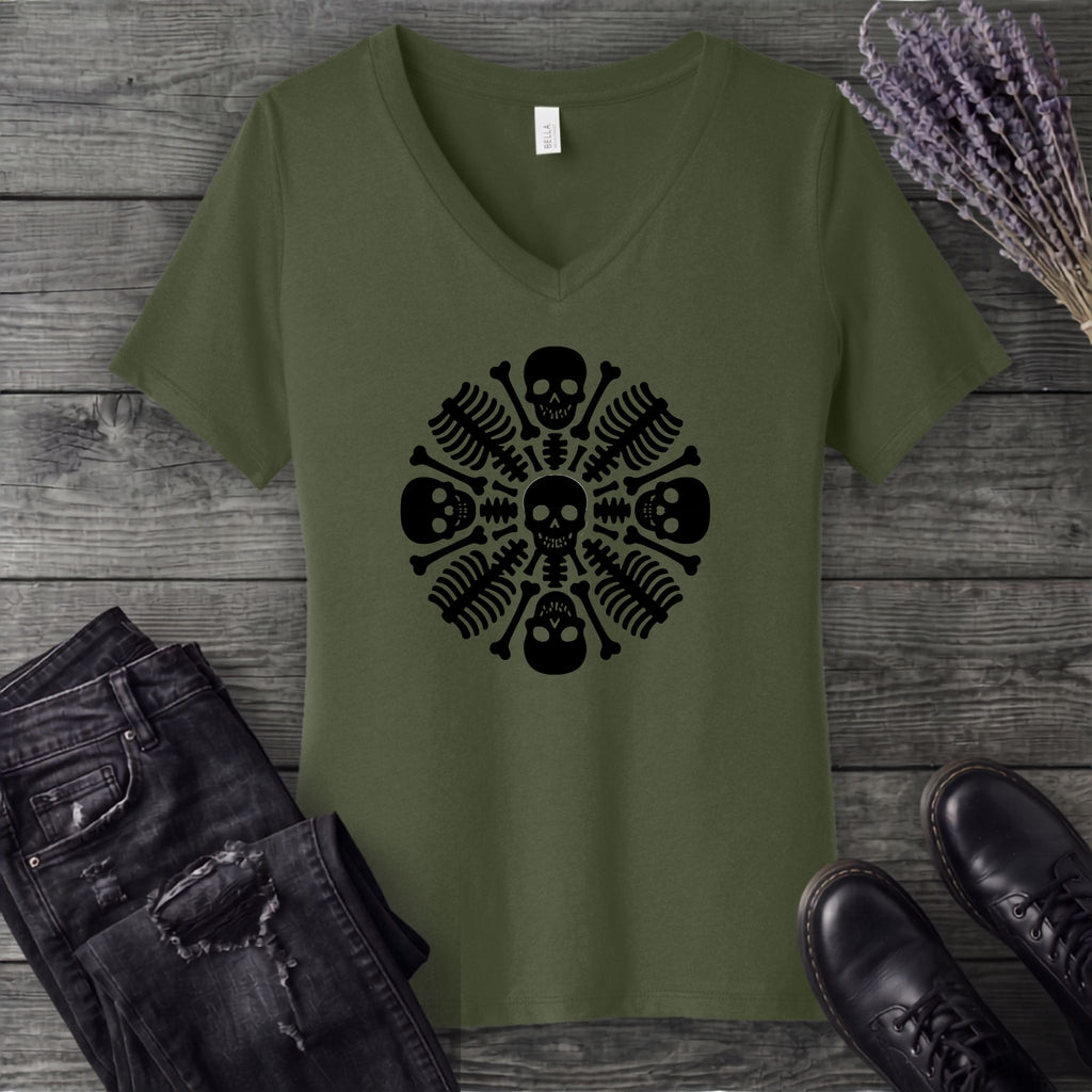 skeleton mandala V-Neck T-Shirt