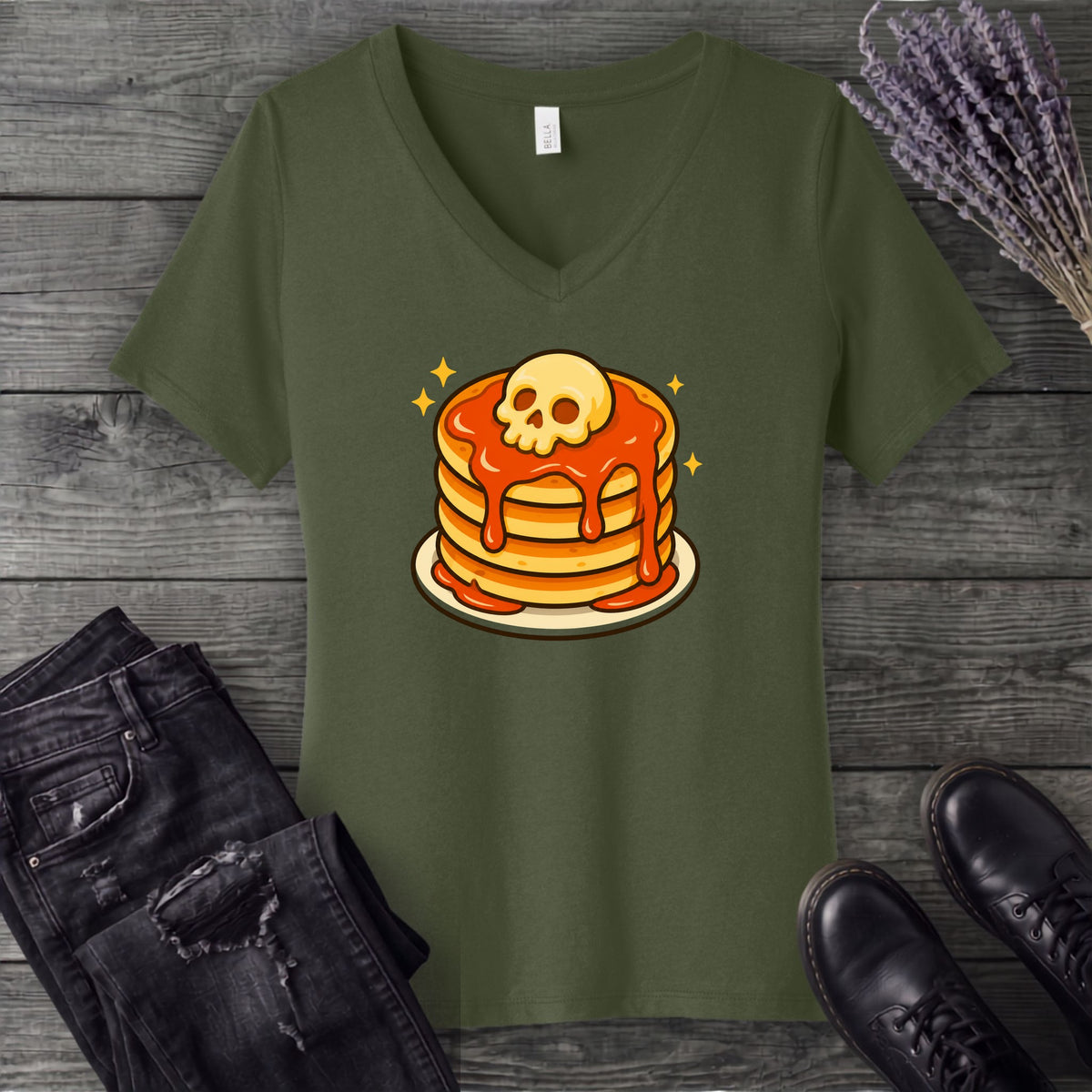 Skull Butter Pancakes V-Neck T-Shirt