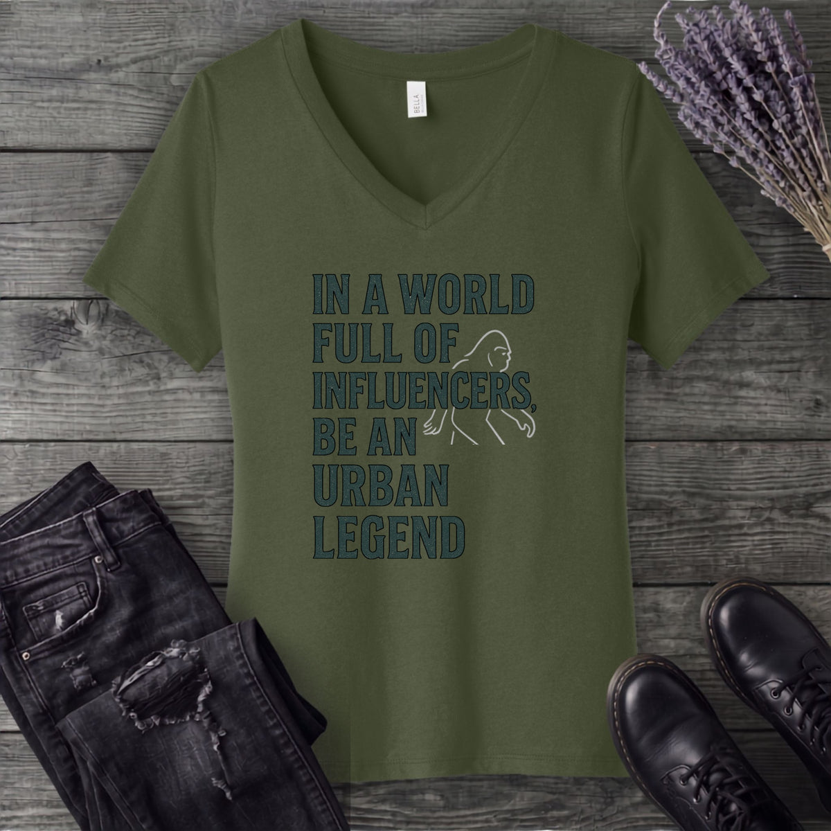 World Full Of Influencers Bigfoot V-Neck T-Shirt