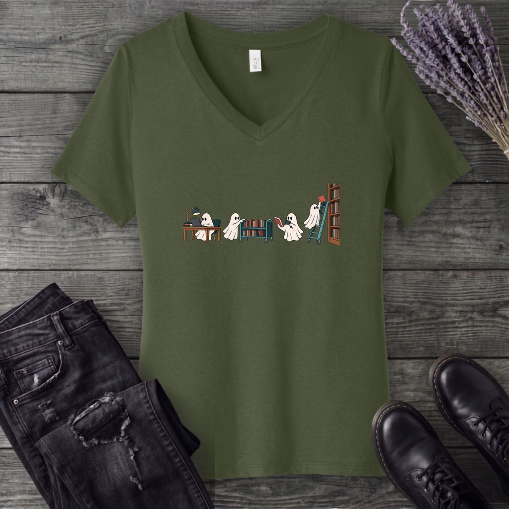 Library Ghosts V-Neck T-Shirt