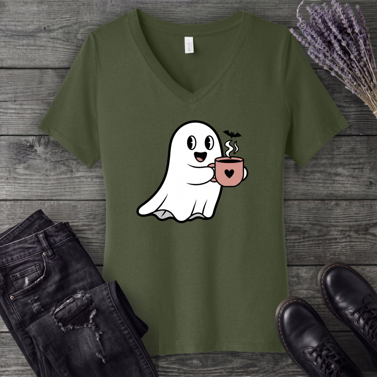 Ghost Heart Coffee V-Neck T-Shirt