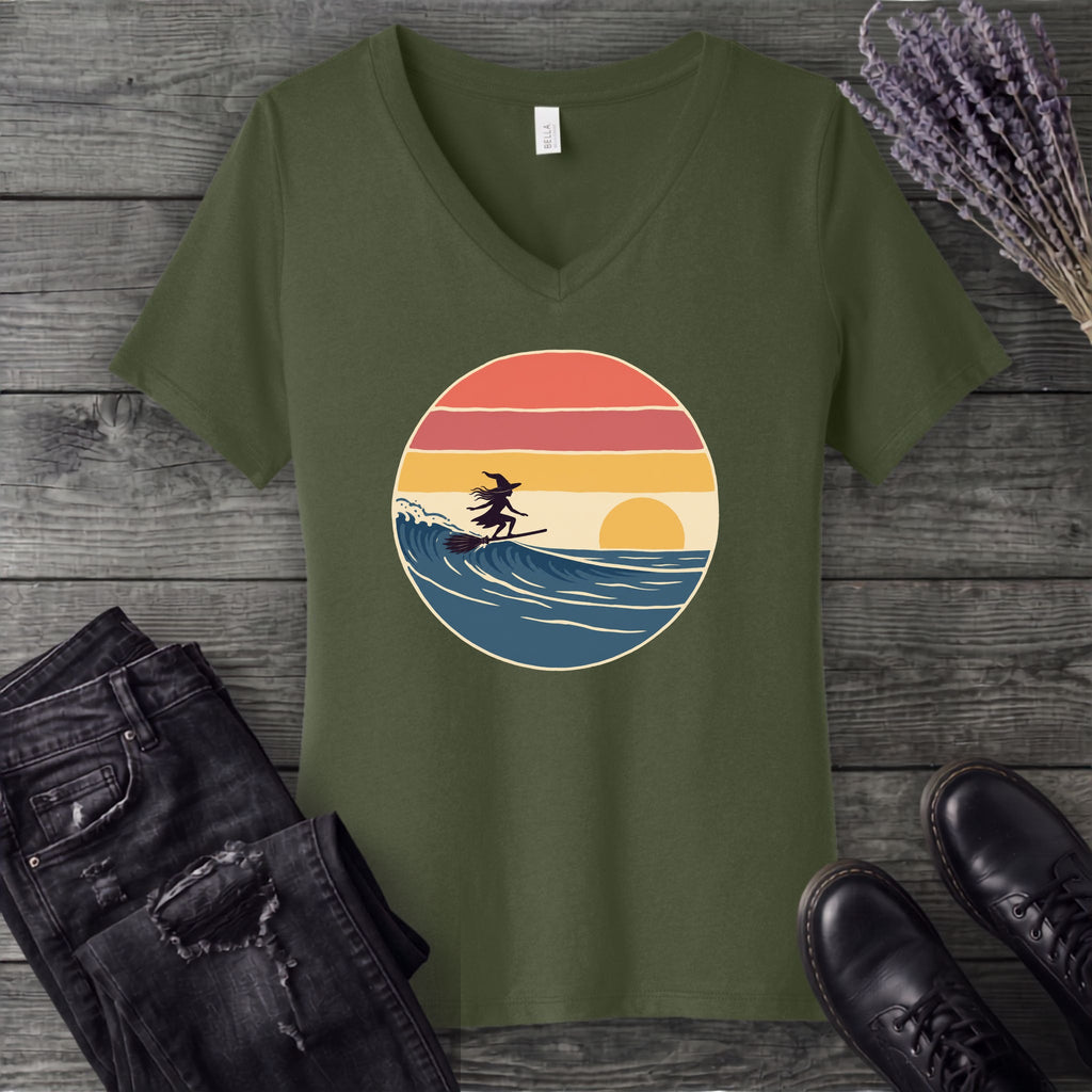Surfing Witch V-Neck T-Shirt