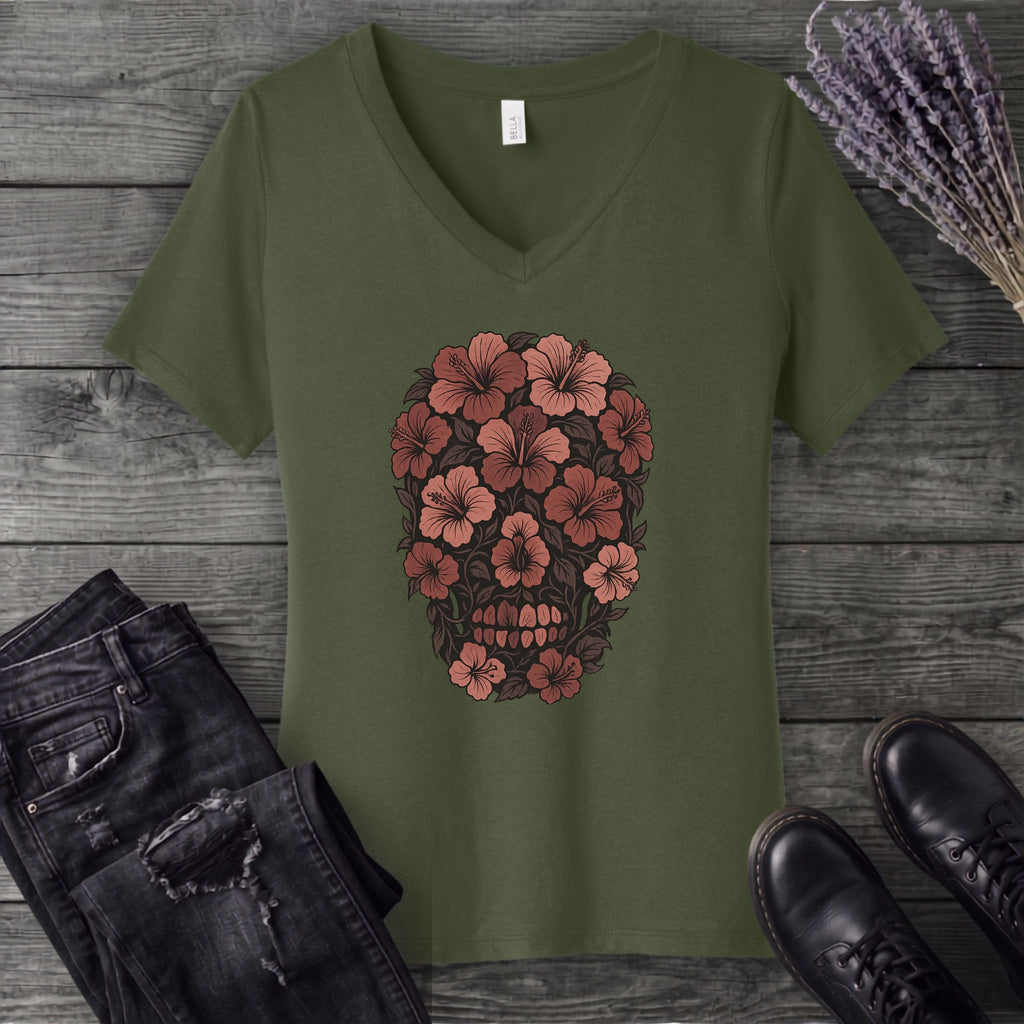Hibiscus Skull V-Neck T-Shirt