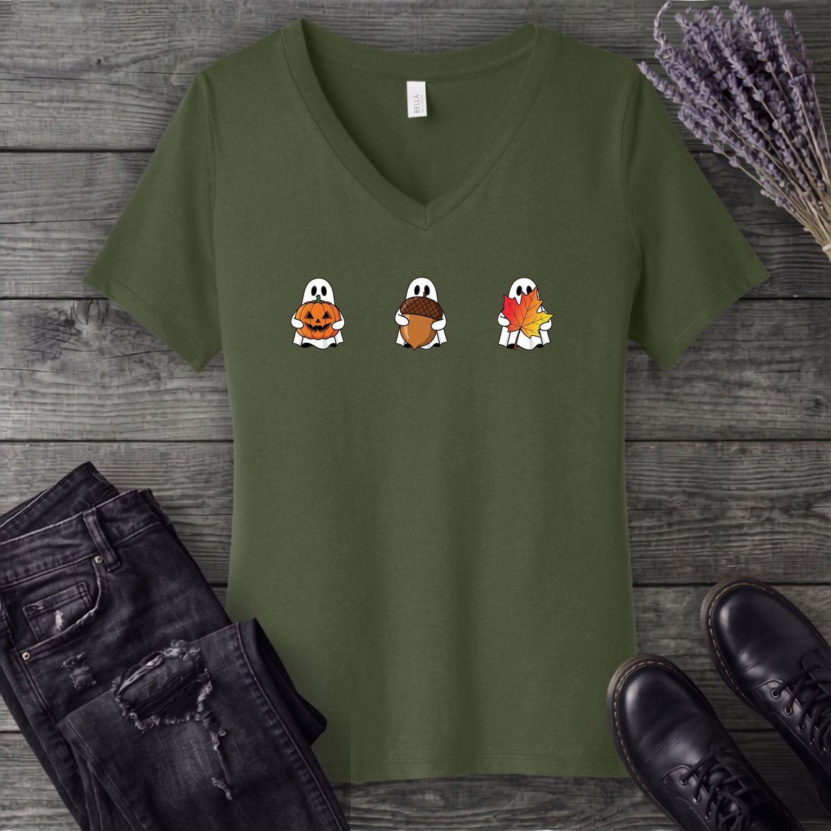 Ghosts Autumn Icons V-Neck T-Shirt